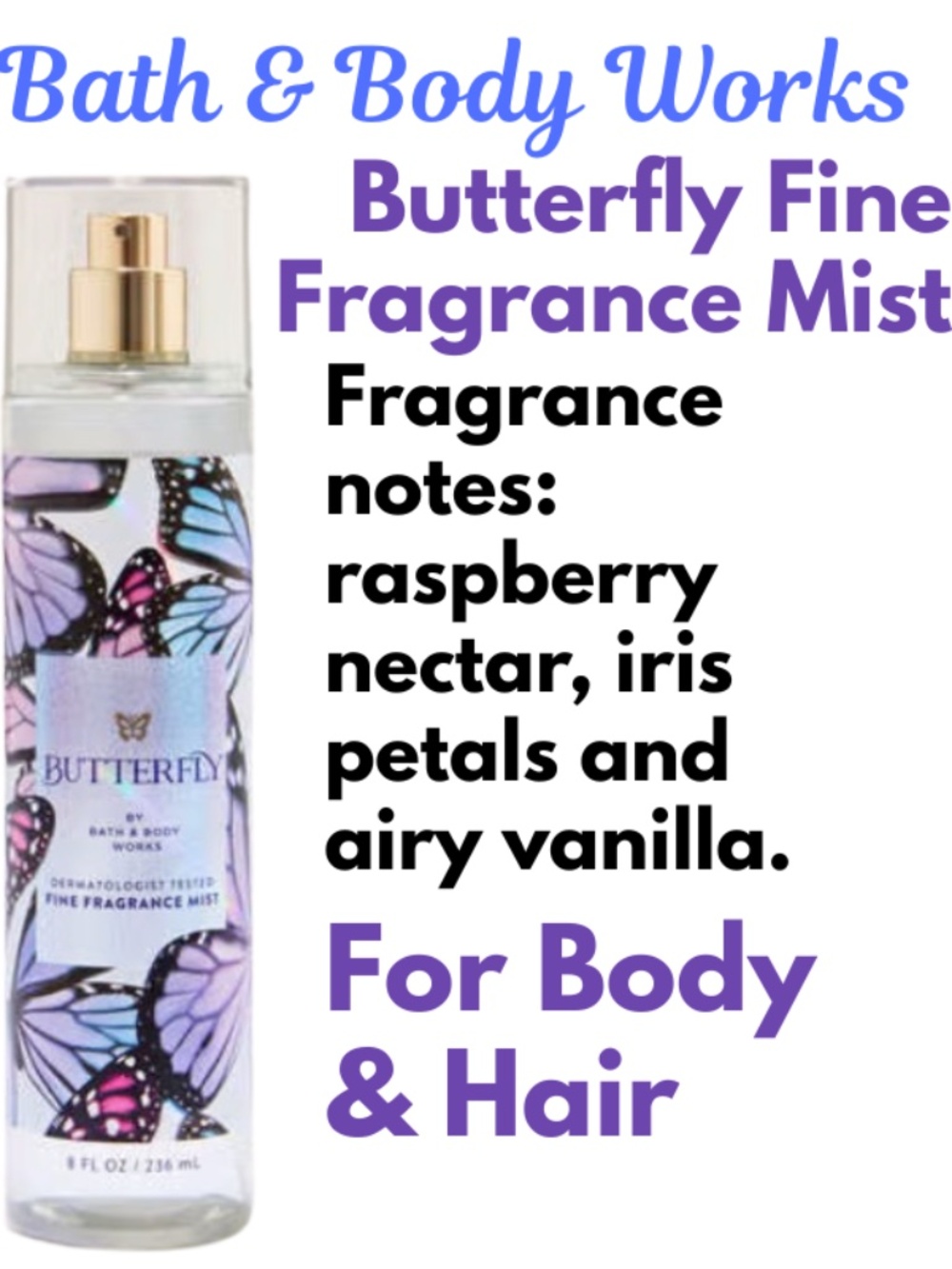 Butterfly Fine Fragrance Mist - Full Size - 8 oz  -  Brand New - For Body & Hair
